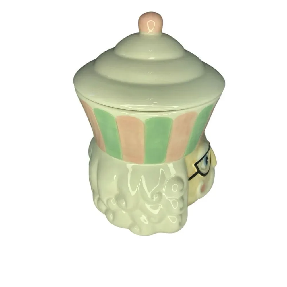 Vintage Christmas Nutcracker Head Cookie Jar Ceramic Canister Holiday Pastel